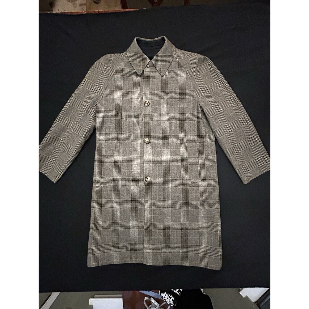 JC Cording & Co. Reversible Raglan Coat Men 38 M-Glen Plaid Wool/Black Vintage